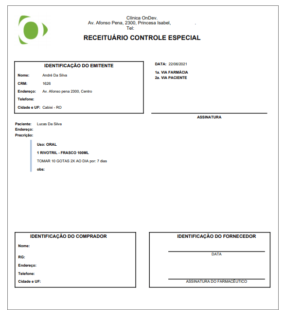 Receituário Controlado Especial
